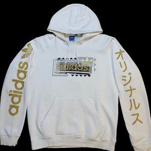 White/Gold Adidas Logo Hoodie - Size Medium